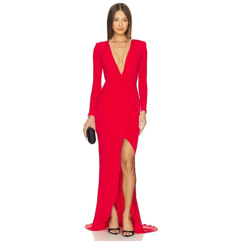 Nookie Farrah Gown Jersey Ruched Long Sleeve Party Formal Evening Prom Holiday S